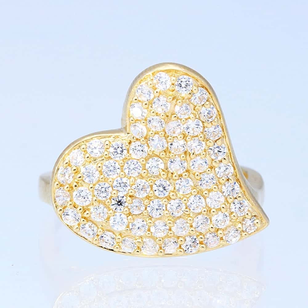 Solid 14k Gold Yellow 1.90Ct Created White Diamond Heart Ring Size 5-10