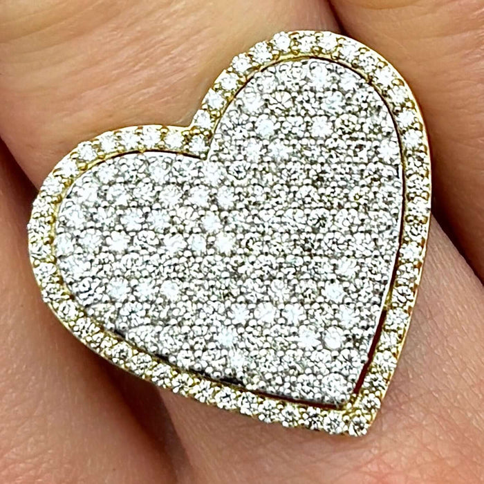 Real 10k Solid Gold 1.50CTW Natural Diamond Heart Cocktail Ring 20mm