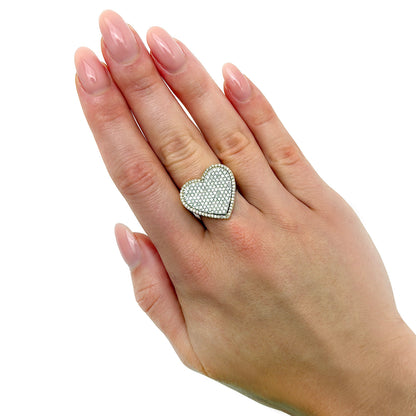 Real 10k Solid Gold 1.50CTW Natural Diamond Heart Cocktail Ring 20mm