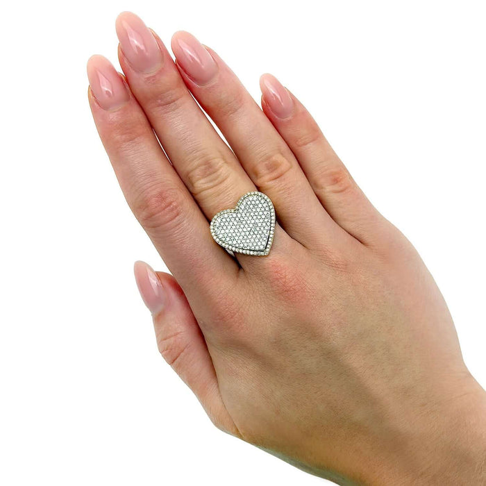 Real 10k Solid Gold 1.50CTW Natural Diamond Heart Cocktail Ring 20mm