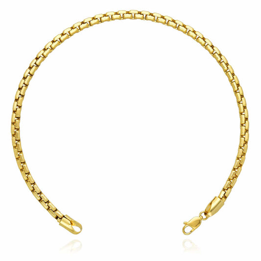 14K Gold Yellow 3.5mm Solid Round Box Bracelet 8.5"