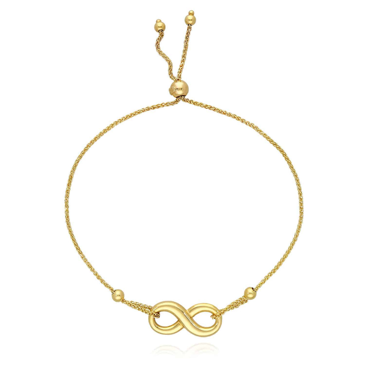14K Gold Wheat Diamond - Cut Infinity Friendship Bolo Bracelet (Hollow) 9.25" Adjustable - WJD Exclusives