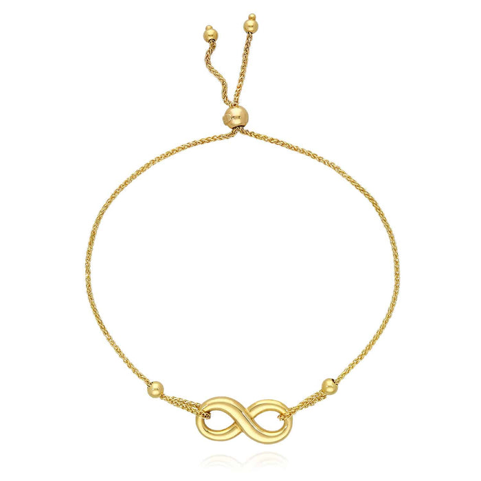 14K Gold Wheat Diamond - Cut Infinity Friendship Bolo Bracelet (Hollow) 9.25" Adjustable - WJD Exclusives