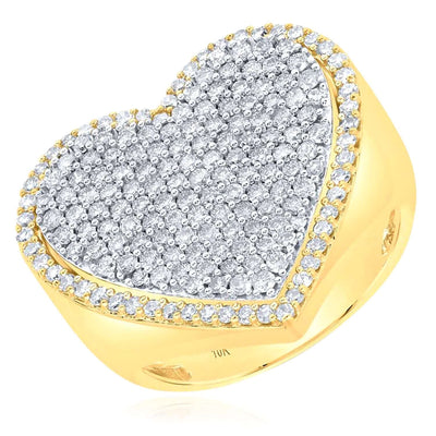 Real 10k Solid Gold 1.50CTW Natural Diamond Heart Cocktail Ring 20mm