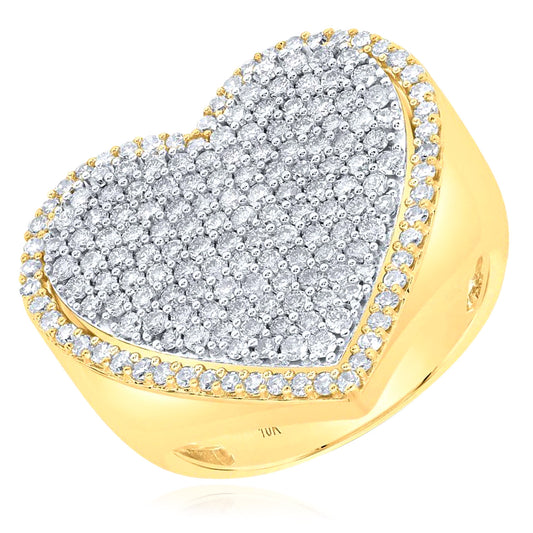 Real 10k Solid Gold 1.50CTW Real Diamond Heart Cocktail Ring 20mm