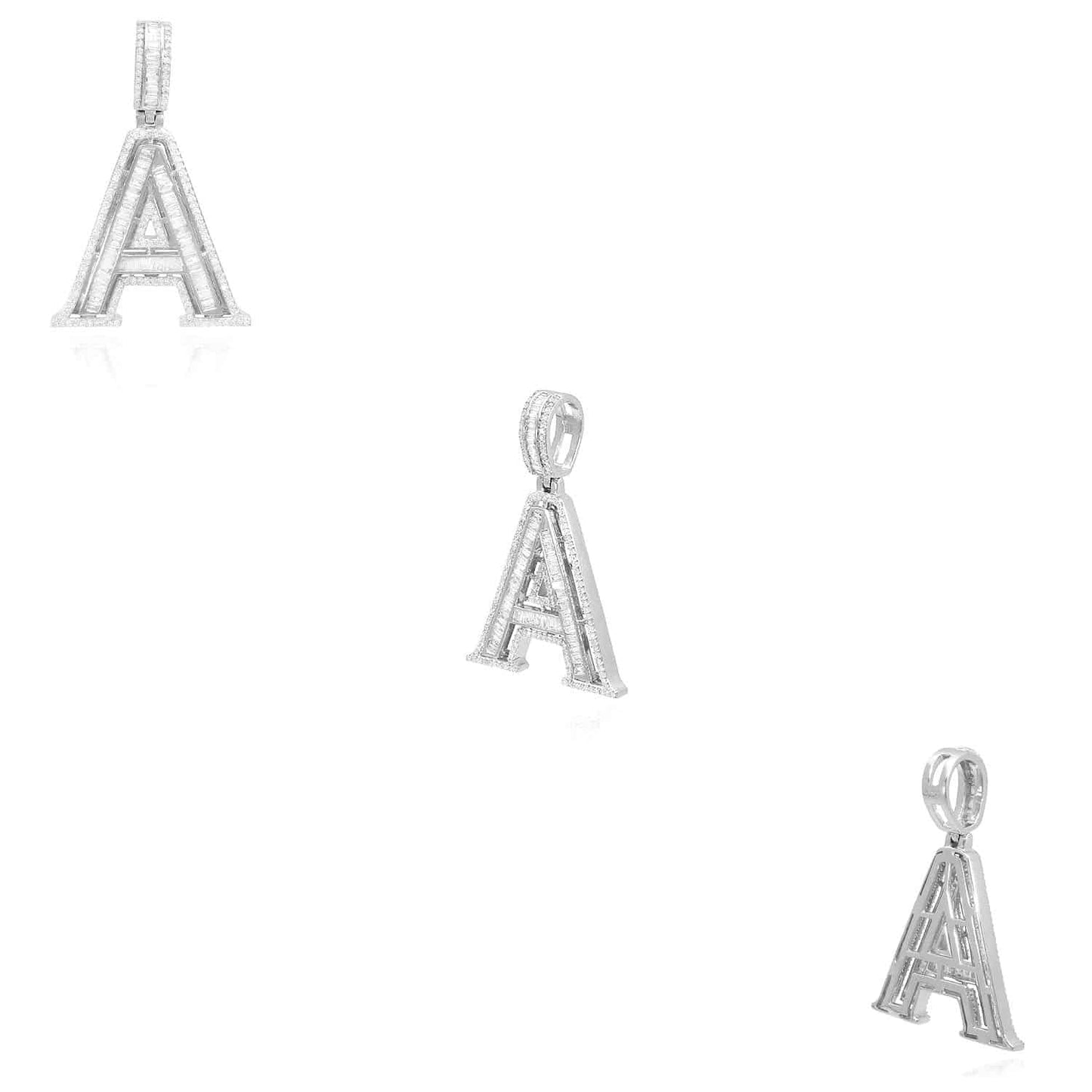 1.1CTW Real Diamond Baguette 14K White Gold Initial Letter Pendant 1.5"