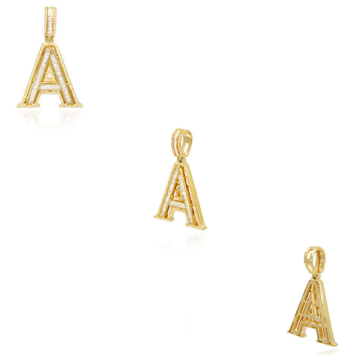 1.1CTW Natural Diamond Baguette 14K Yellow Gold Initial Letter Pendant 1.5" - WJD Exclusives