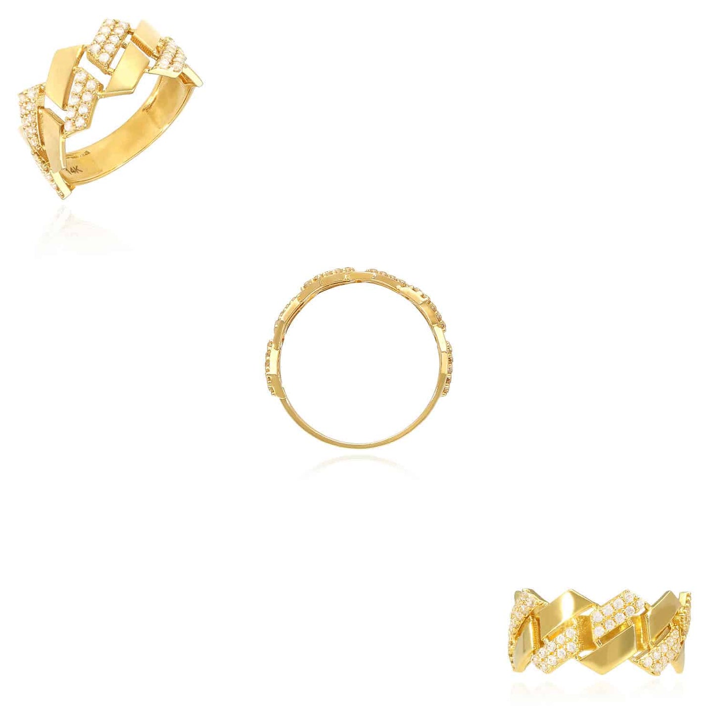 14K Real Gold Yellow CZ Pave Edge Cuban Ring
