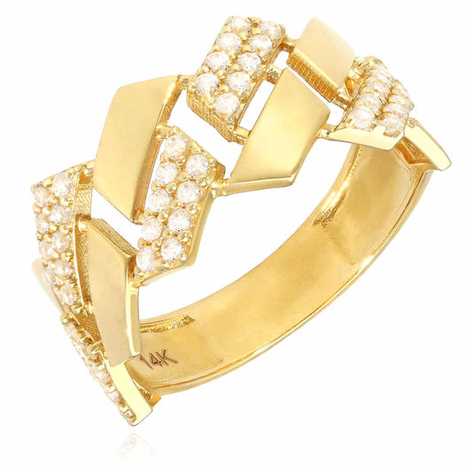 14K Real Gold Yellow CZ Pave Edge Cuban Ring