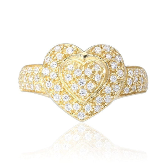 14k Solid Yellow Gold 1.30Ct Created White Diamond Halo Heart Ring Size 5-10