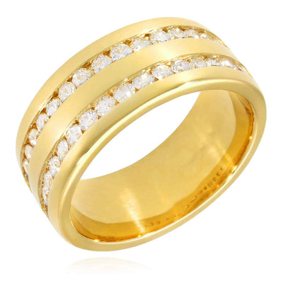 1.10CTW Natural Diamond 14K Yellow Gold 2 Row Channel Set 9mm Wedding Band Ring - WJD Exclusives