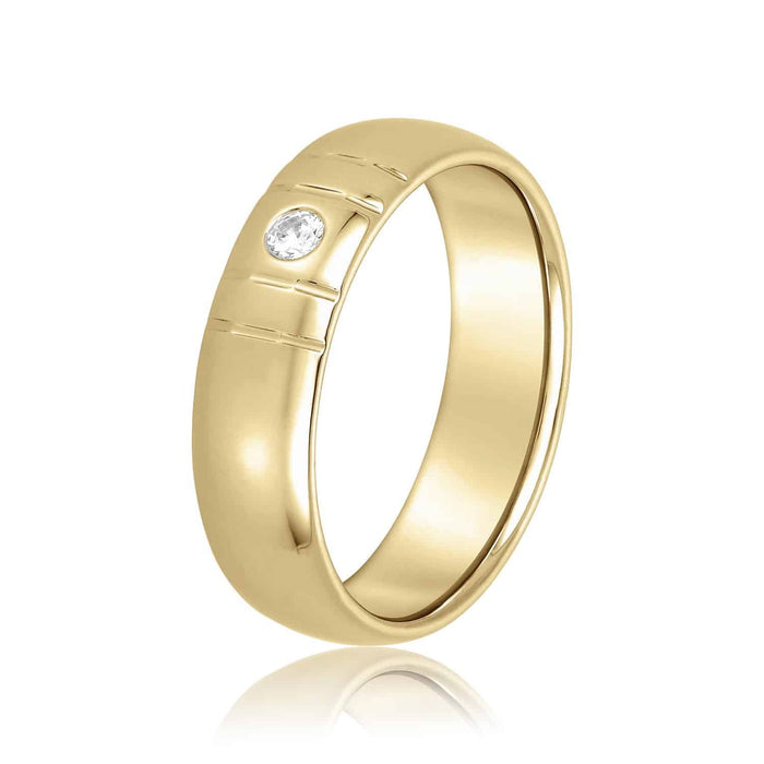 0.10CT Natural Diamond 14K Yellow Gold 6mm Wedding Ring Band - WJD Exclusives