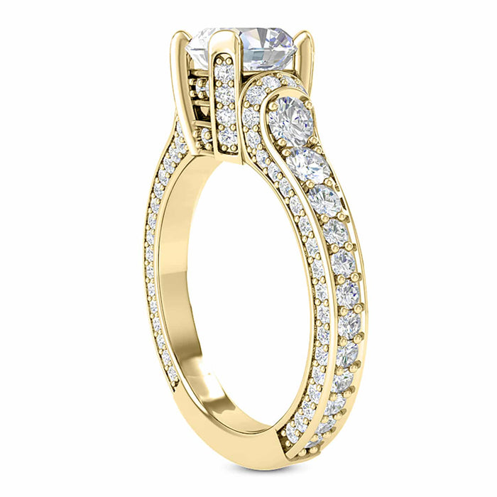 2.04CTW Natural Diamond & Moissanite Cushion - Cut 18K Yellow Gold Engagement Ring - WJD Exclusives