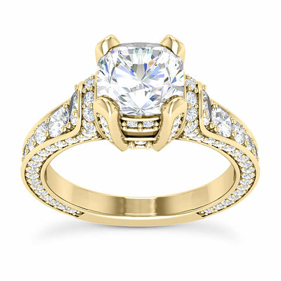 2.04CTW Natural Diamond & Moissanite Cushion - Cut 18K Yellow Gold Engagement Ring - WJD Exclusives