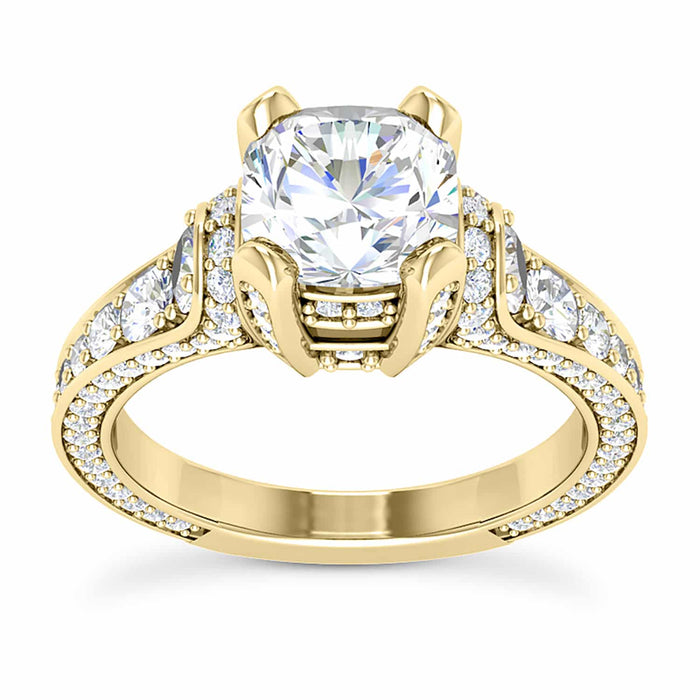 2.04CTW Natural Diamond & Moissanite Cushion - Cut 18K Yellow Gold Engagement Ring - WJD Exclusives