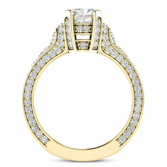 2.04CTW Natural Diamond & Moissanite Cushion - Cut 18K Yellow Gold Engagement Ring - WJD Exclusives