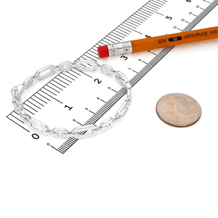 18K Yellow & White Gold Over Sterling Silver 8mm Flat Oval Link Bangle Bracelet (Solid Links) - WJD Exclusives