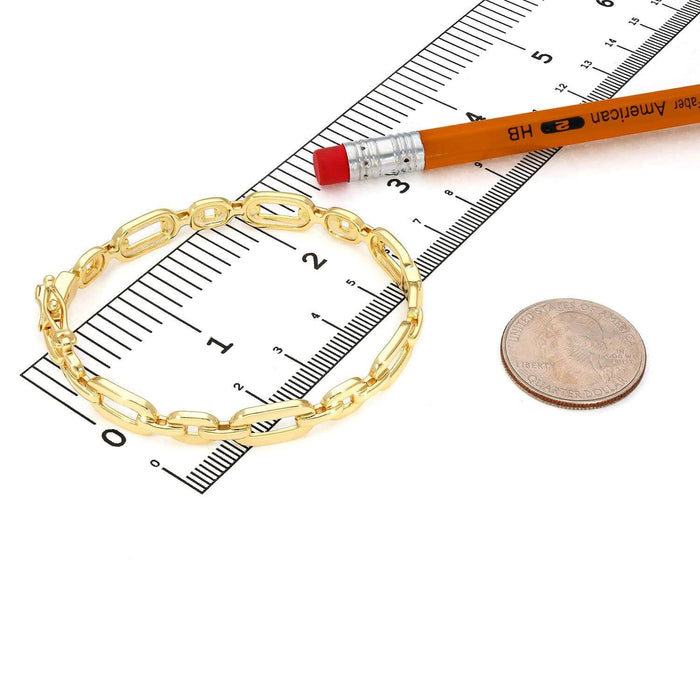 18K Yellow & White Gold Over Sterling Silver 8mm Flat Oval Link Bangle Bracelet (Solid Links) - WJD Exclusives