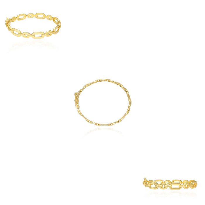 18K Yellow & White Gold Over Sterling Silver 8mm Flat Oval Link Bangle Bracelet (Solid Links) - WJD Exclusives