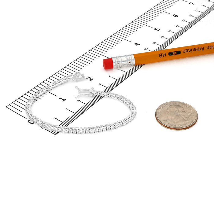 18K White Gold Over Sterling Silver CZ 2mm Tennis Bracelet 5" - 6" - WJD Exclusives