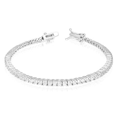 18K White Gold Over Sterling Silver CZ 2mm Tennis Bracelet 5" - 6" - WJD Exclusives