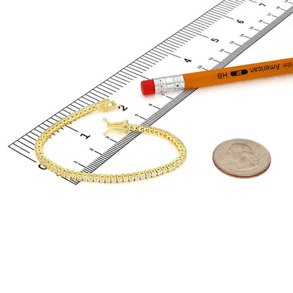 18K Yellow Gold Over Sterling Silver CZ 2mm Tennis Bracelet 5"-7"