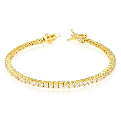 18K Yellow Gold Over Sterling Silver CZ 2mm Tennis Bracelet 5"-7"