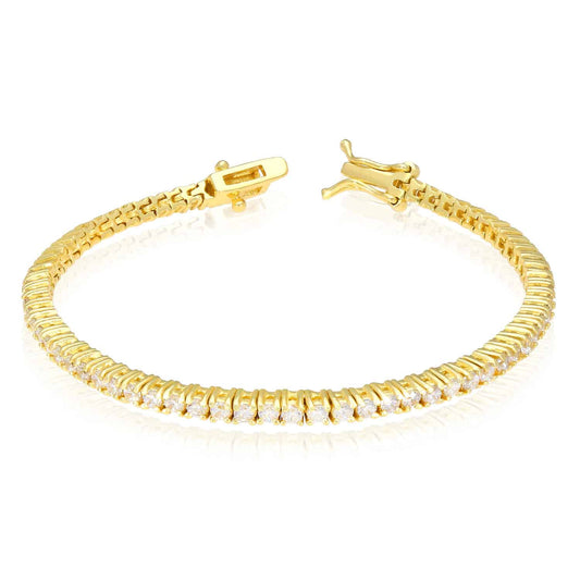 18K Yellow Gold Over Sterling Silver CZ 2mm Tennis Bracelet 5"-7"