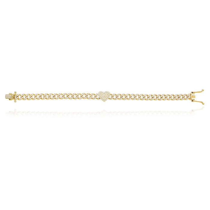 18K Yellow Gold Over Silver CZ 6mm Pave Heart Miami Bracelet (Solid Links) 7" - 8" - WJD Exclusives