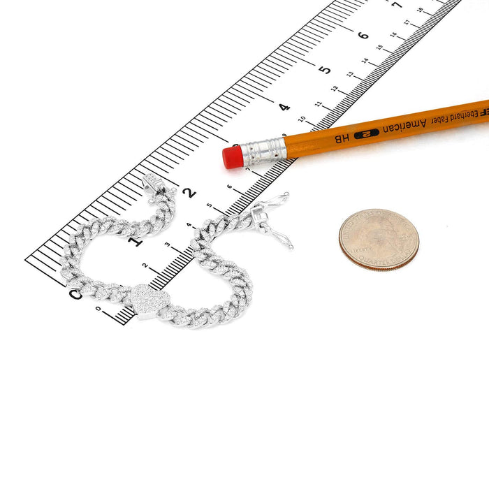 18K White Gold Over Silver CZ 6mm Pave Heart Miami Bracelet (Solid Links) 7.5" - 8" - WJD Exclusives