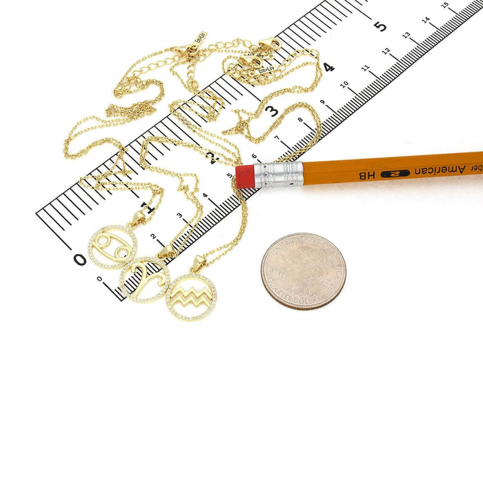 18K Gold Over Silver CZ Zodiac Pendant Necklace 16" - 18" Adj - WJD Exclusives