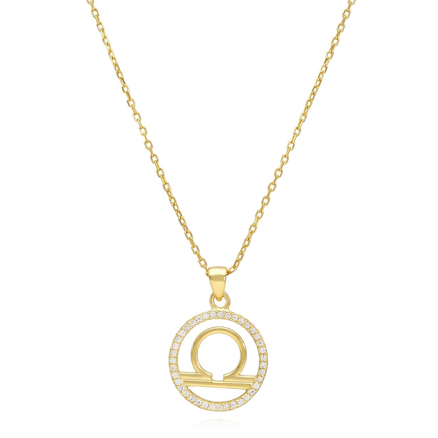 18K Gold Over Silver CZ Zodiac Charm Pendant Necklace 16"-18" Adj