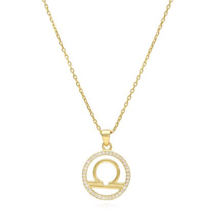 18K Gold Over Silver CZ Zodiac Charm Pendant Necklace 16"-18" Adj