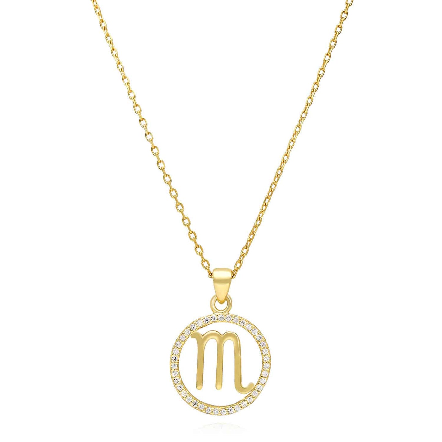 18K Gold Over Silver CZ Zodiac Charm Pendant Necklace 16"-18" Adj