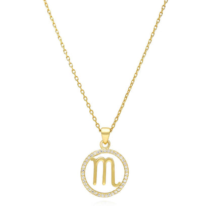 18K Gold Over Silver CZ Zodiac Charm Pendant Necklace 16"-18" Adj