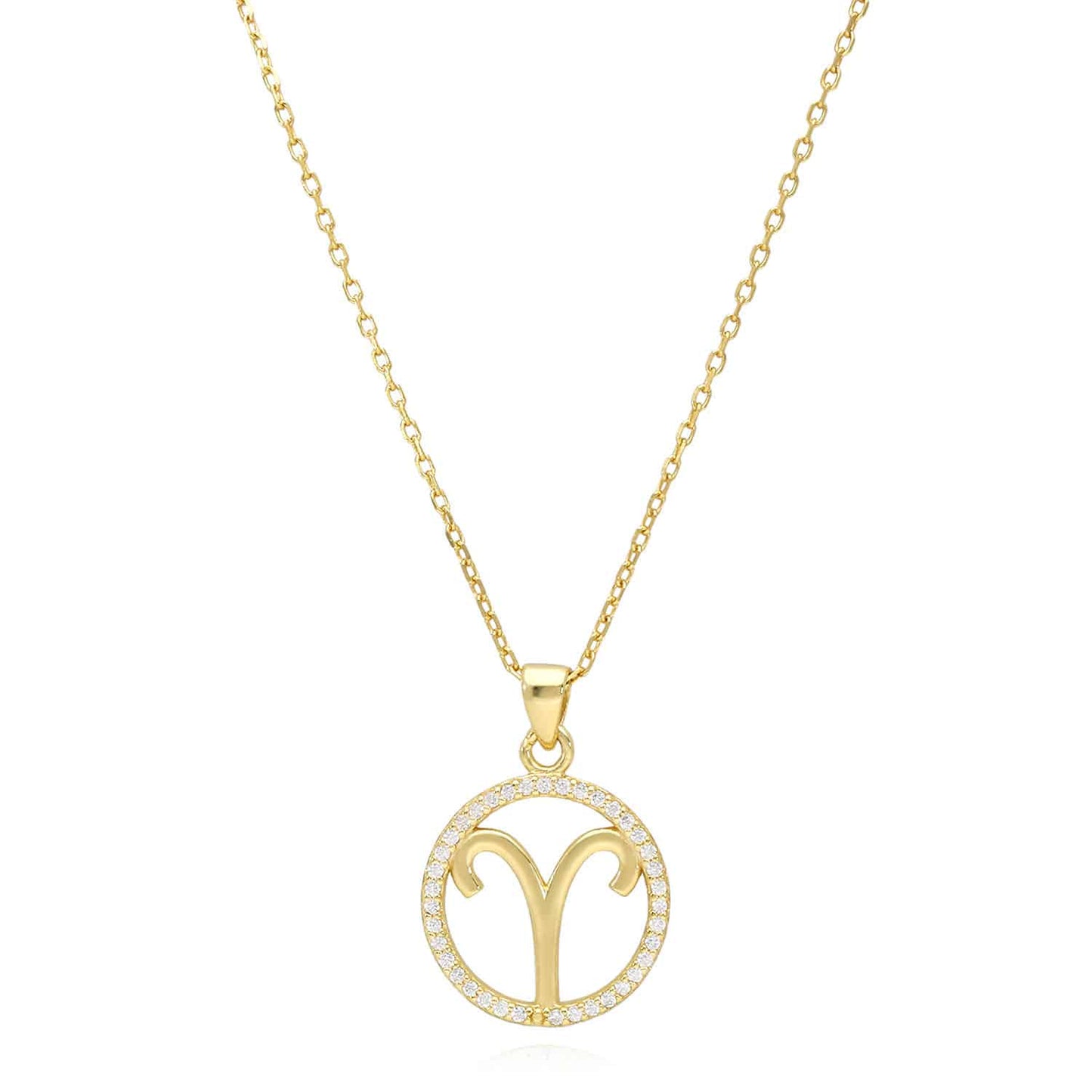 18K Gold Over Silver CZ Zodiac Charm Pendant Necklace 16"-18" Adj