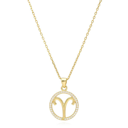 18K Gold Over Silver CZ Zodiac Charm Pendant Necklace 16"-18" Adj