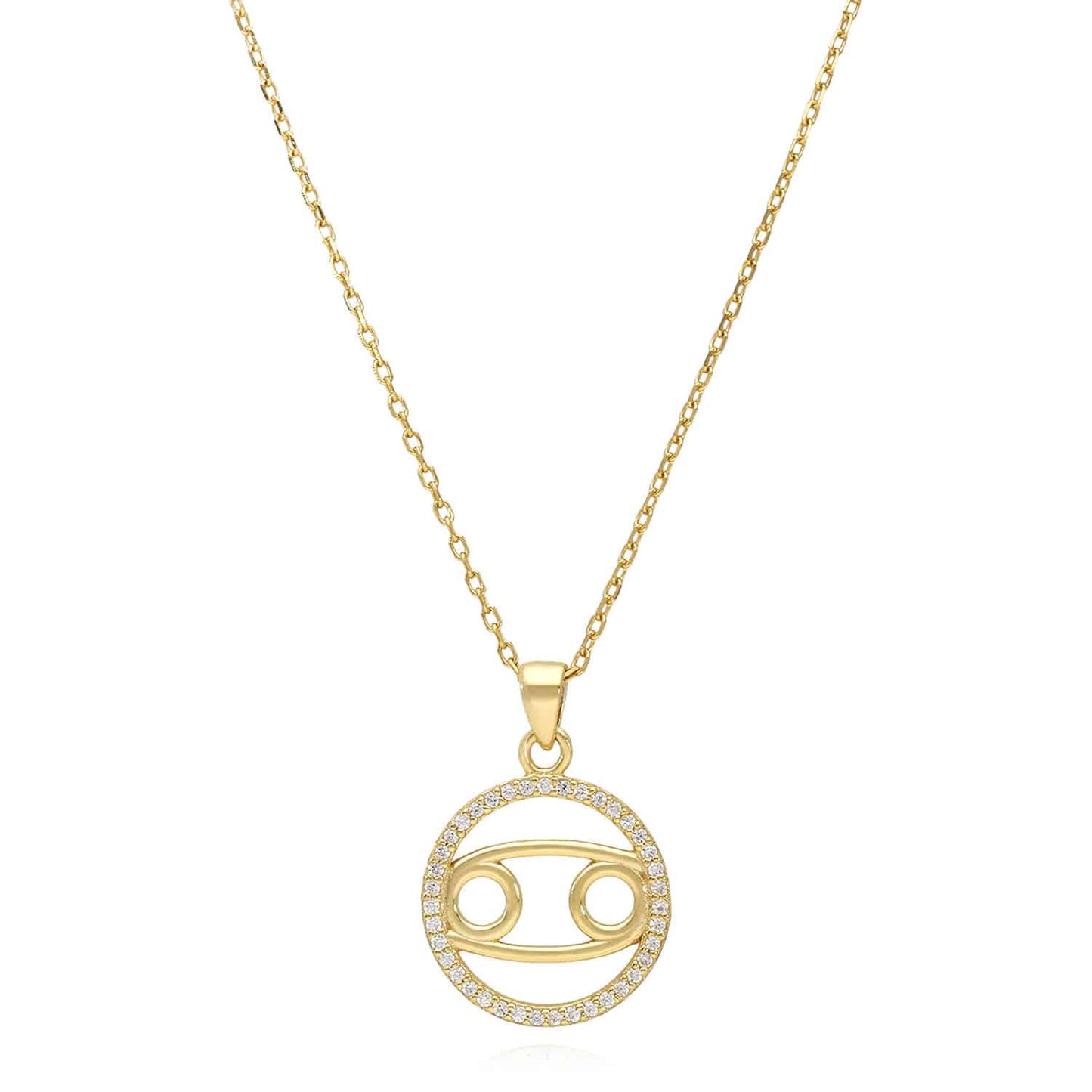 18K Gold Over Silver CZ Zodiac Charm Pendant Necklace 16"-18" Adj