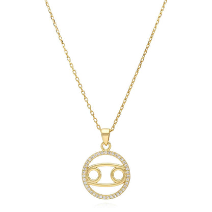 18K Gold Over Silver CZ Zodiac Charm Pendant Necklace 16"-18" Adj