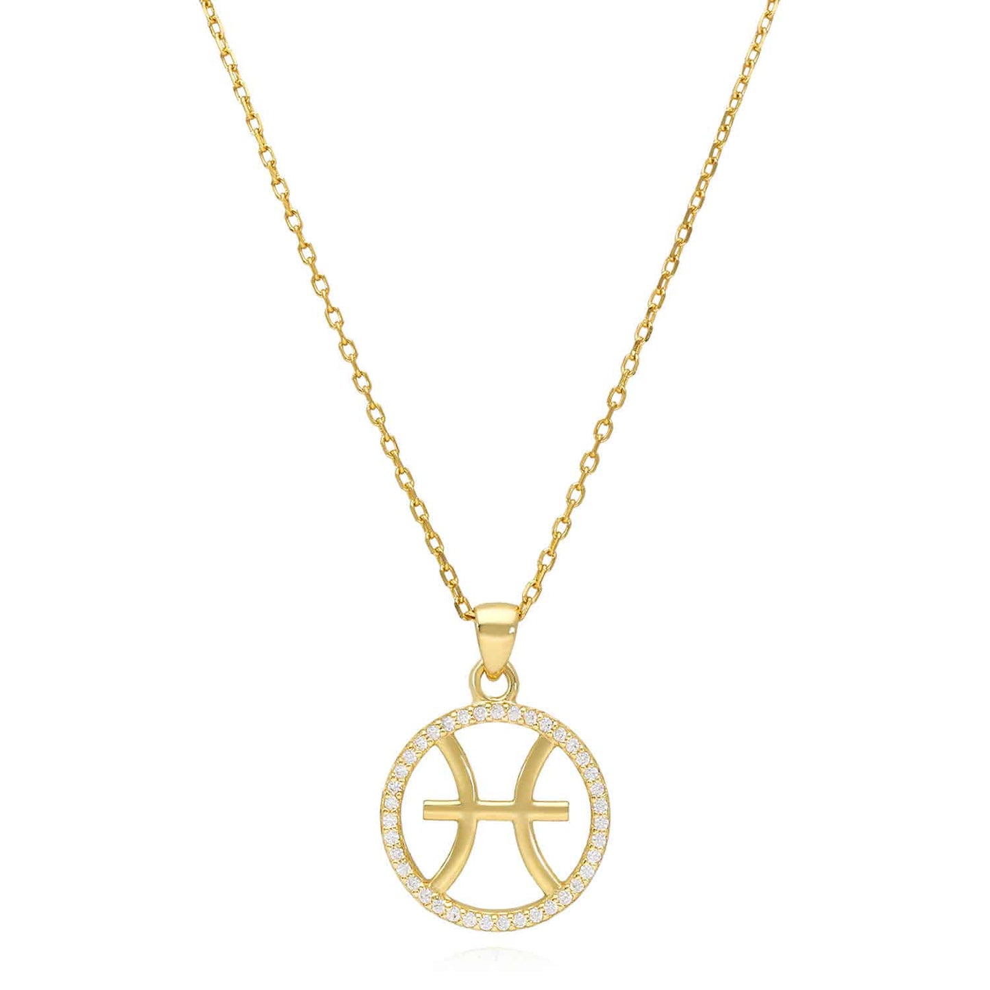 18K Gold Over Silver CZ Zodiac Charm Pendant Necklace 16"-18" Adj