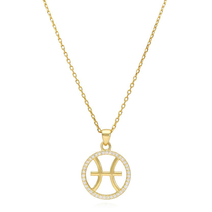 18K Gold Over Silver CZ Zodiac Charm Pendant Necklace 16"-18" Adj