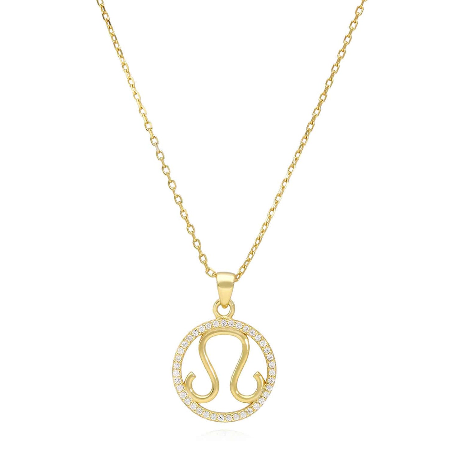 18K Gold Over Silver CZ Zodiac Charm Pendant Necklace 16"-18" Adj