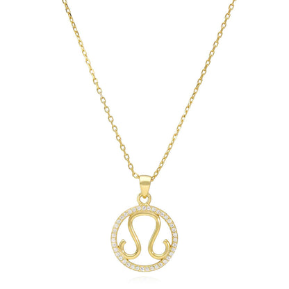 18K Gold Over Silver CZ Zodiac Charm Pendant Necklace 16"-18" Adj