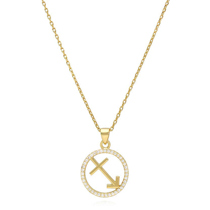 18K Gold Over Silver CZ Zodiac Charm Pendant Necklace 16"-18" Adj