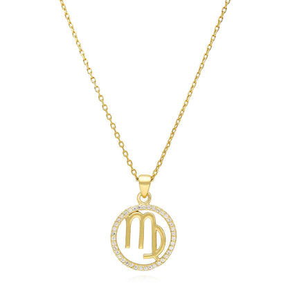 18K Gold Over Silver CZ Zodiac Charm Pendant Necklace 16"-18" Adj