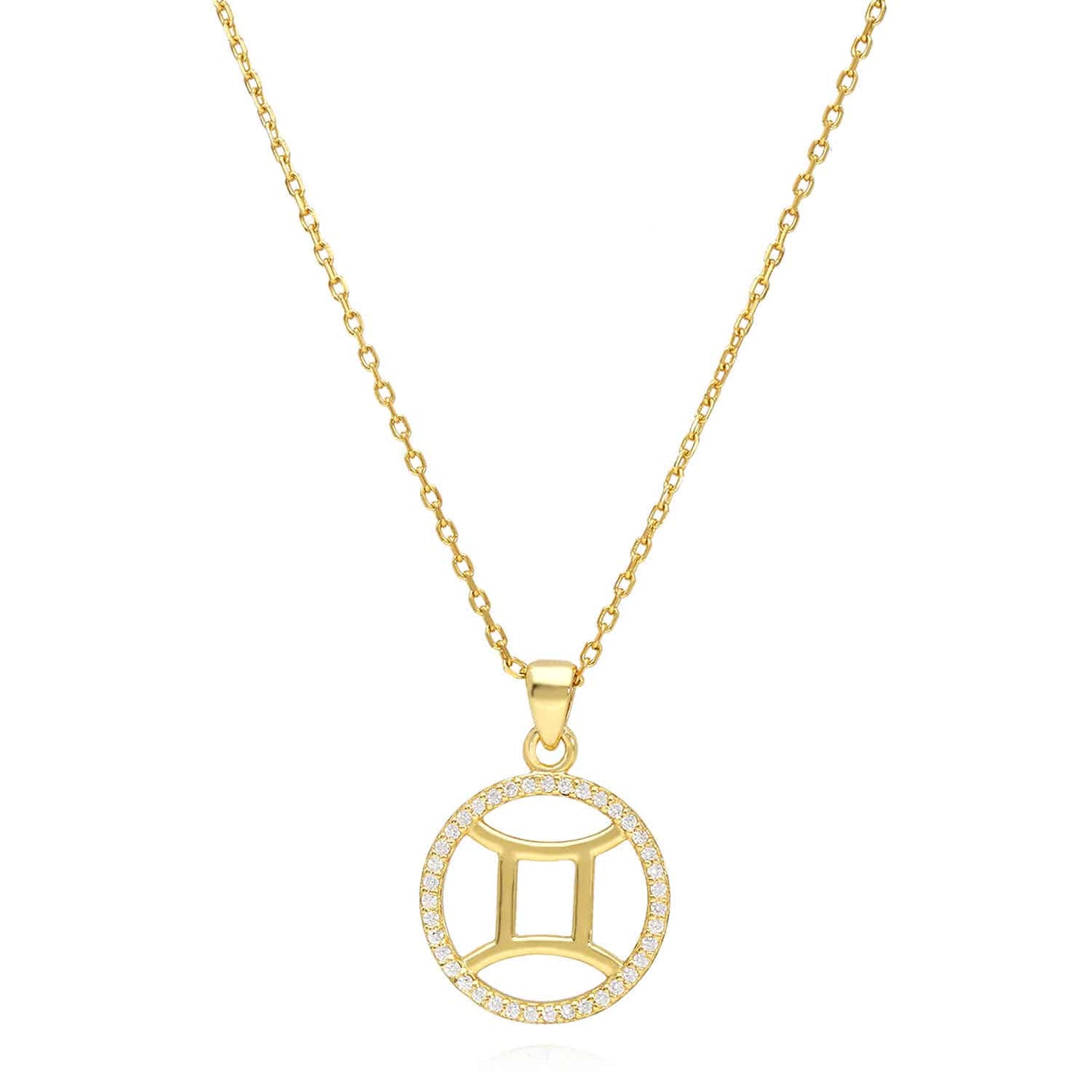 18K Gold Over Silver CZ Zodiac Charm Pendant Necklace 16"-18" Adj