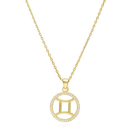 18K Gold Over Silver CZ Zodiac Charm Pendant Necklace 16"-18" Adj
