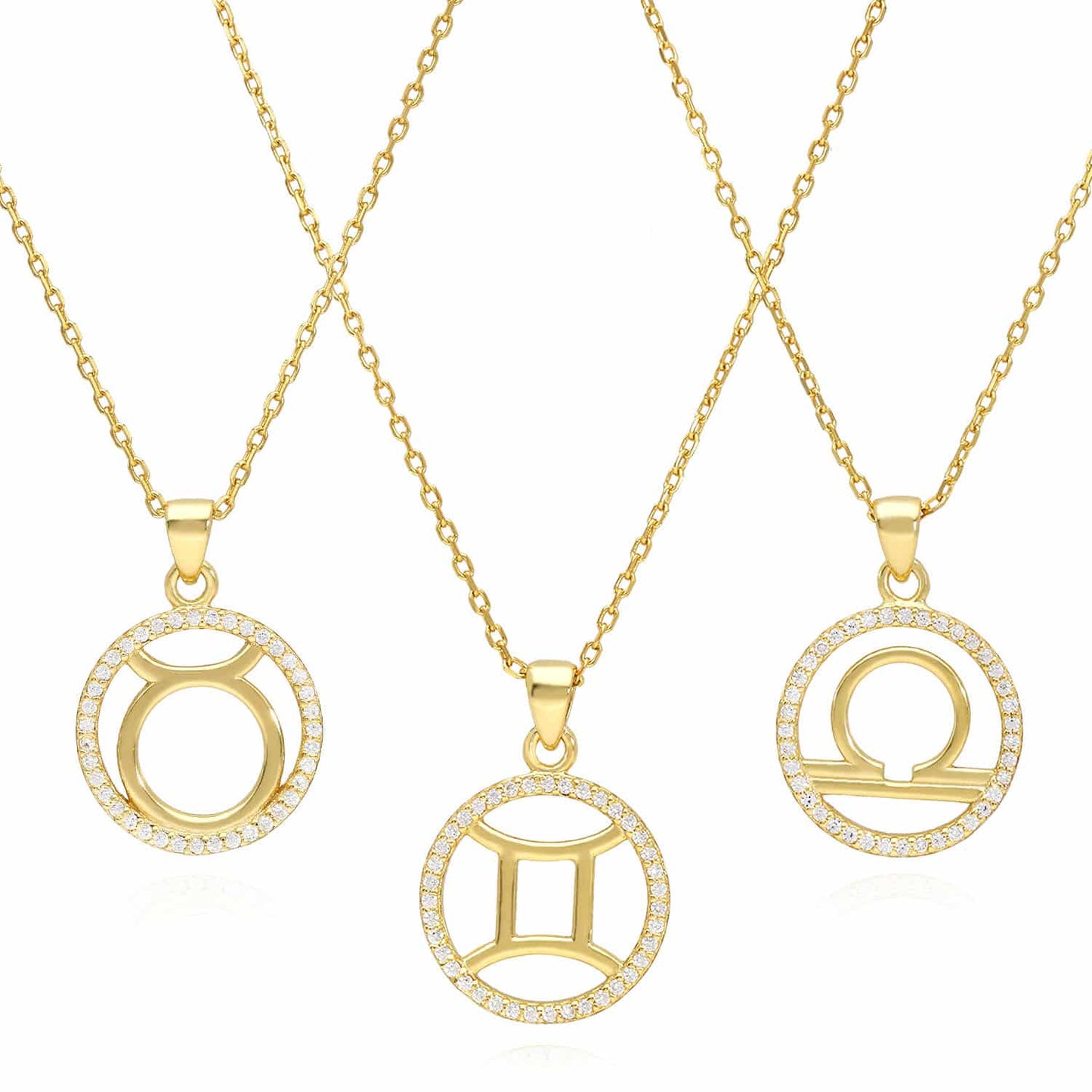 18K Gold Over Silver CZ Zodiac Charm Pendant Necklace 16"-18" Adj