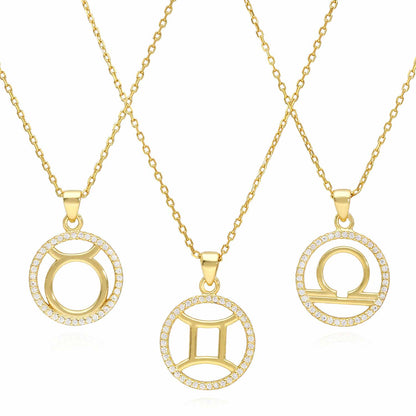 18K Gold Over Silver CZ Zodiac Charm Pendant Necklace 16"-18" Adj