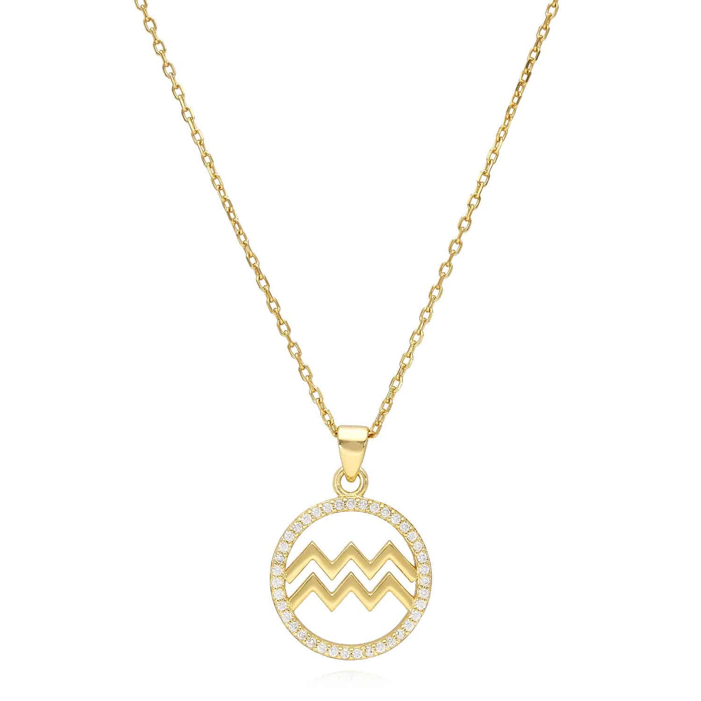 18K Gold Over Silver CZ Zodiac Charm Pendant Necklace 16"-18" Adj